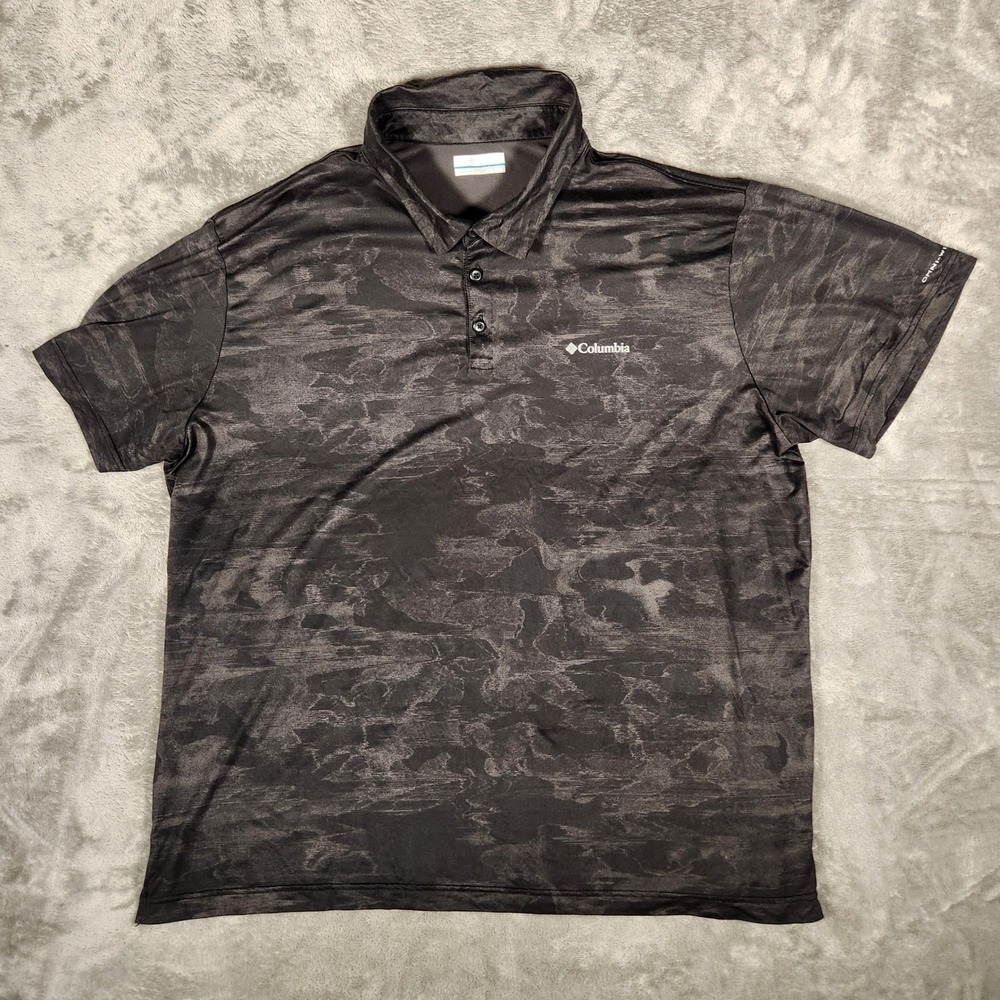 Columbia Polo Shirt Mens XXL Black Camo Excellent Omni-Wick Short Sleeve AO2215